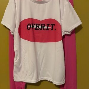 Bold Pink Leggings & White "OVER IT." Tee Set(NOTE:size fit varies)